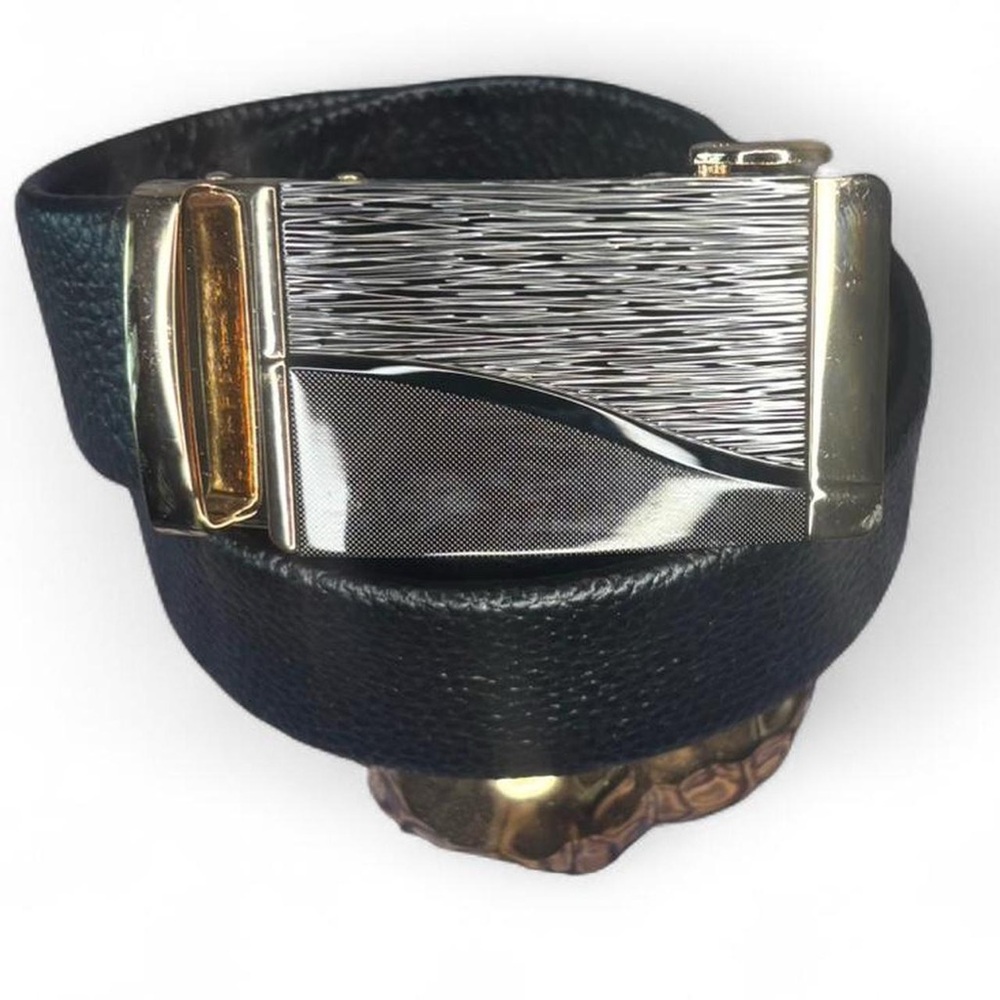 Men’s Black Leather Dress Belt | Sleek Metal Buckle